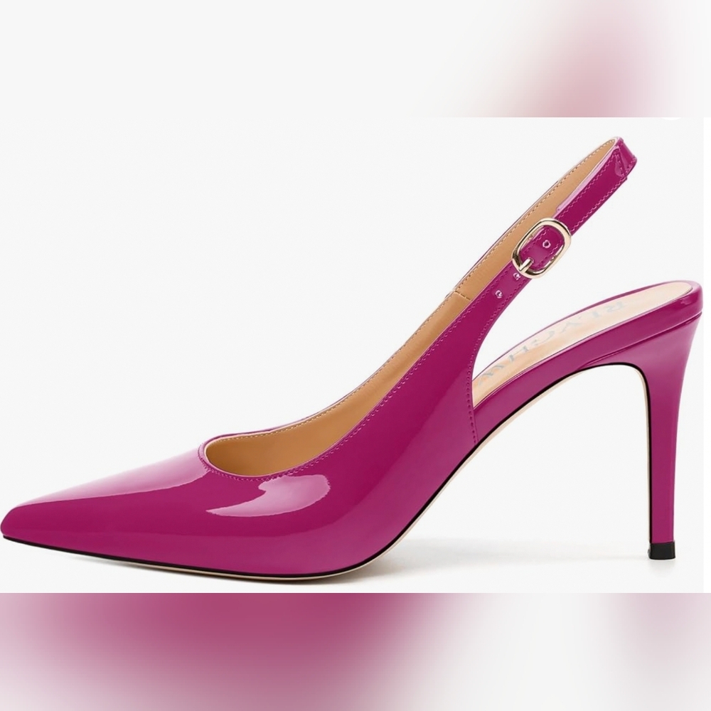 Fucshia Pink Patent Leather Slingback Heels - Picture 7 of 11